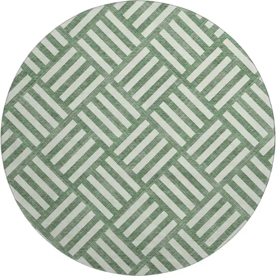 8' Green And Ivory Geometric Washable Round Rug With UV Protection Photo 1