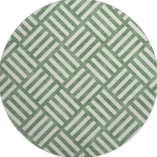 8' Green And Ivory Geometric Washable Round Rug With UV Protection Photo 3