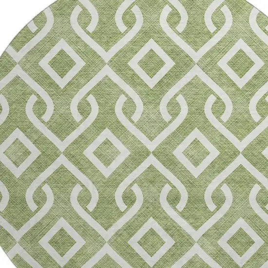 8' Green And Ivory Geometric Washable Round Rug With UV Protection Photo 3