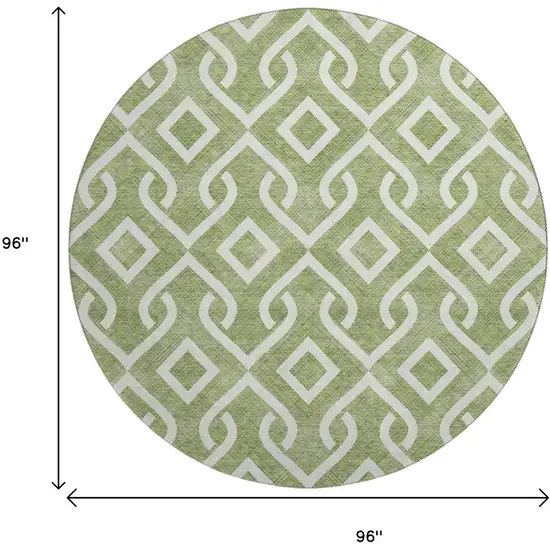 8' Green And Ivory Geometric Washable Round Rug With UV Protection Photo 3