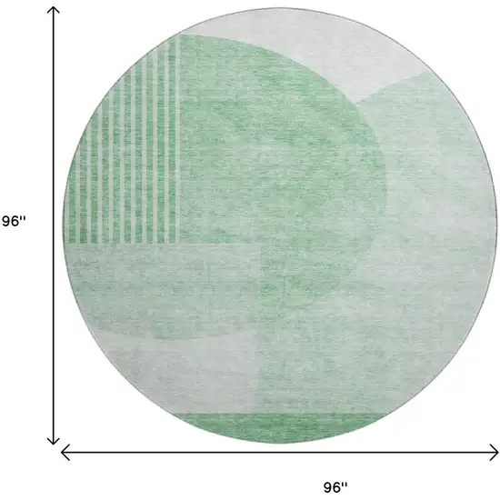 8' Green And Ivory Geometric Washable Round Rug With UV Protection Photo 5