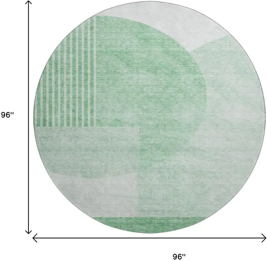 8' Green And Ivory Geometric Washable Round Rug With UV Protection Photo 5