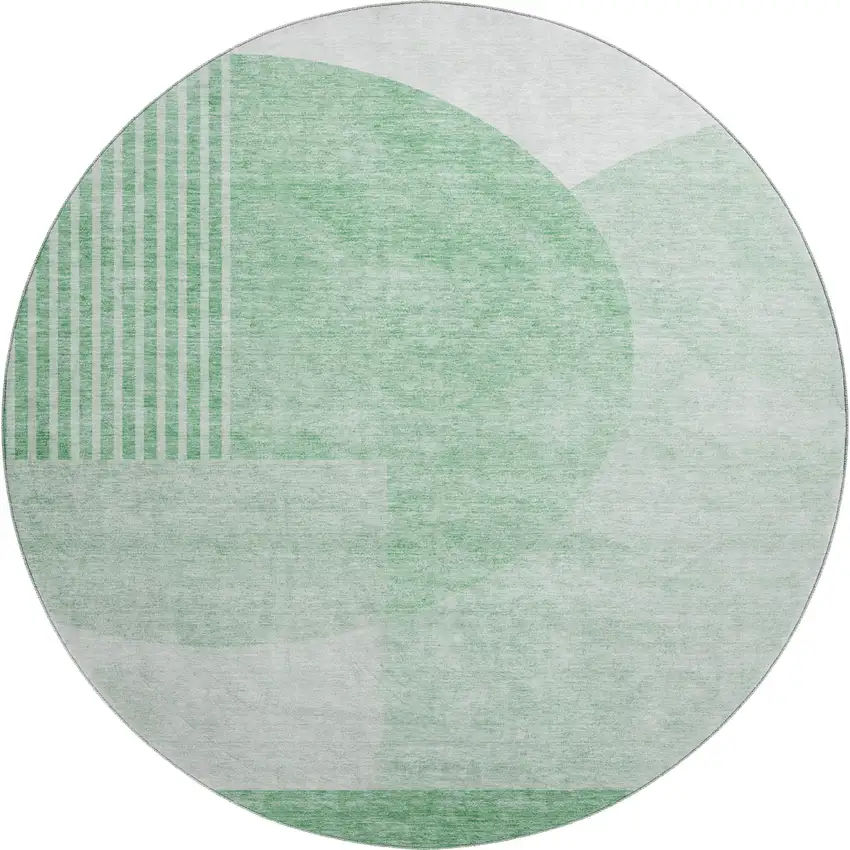8' Green And Ivory Geometric Washable Round Rug With UV Protection Photo 6