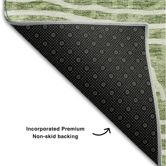 8' Green And Ivory Geometric Washable Round Rug With UV Protection Photo 6