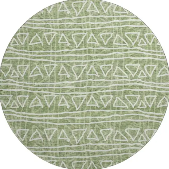 8' Green And Ivory Geometric Washable Round Rug With UV Protection Photo 3