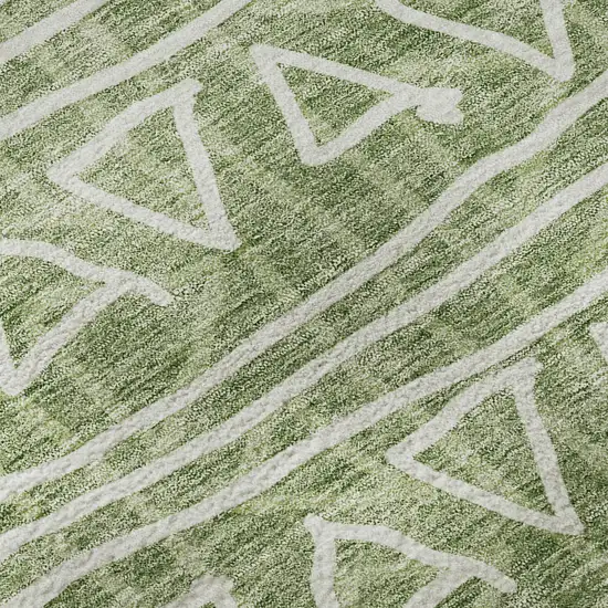 8' Green And Ivory Geometric Washable Round Rug With UV Protection Photo 9