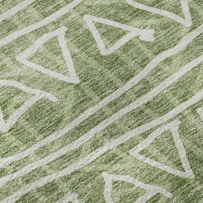 8' Green And Ivory Geometric Washable Round Rug With UV Protection Photo 9