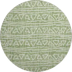 Photo of 8' Green And Ivory Geometric Washable Round Rug With UV Protection