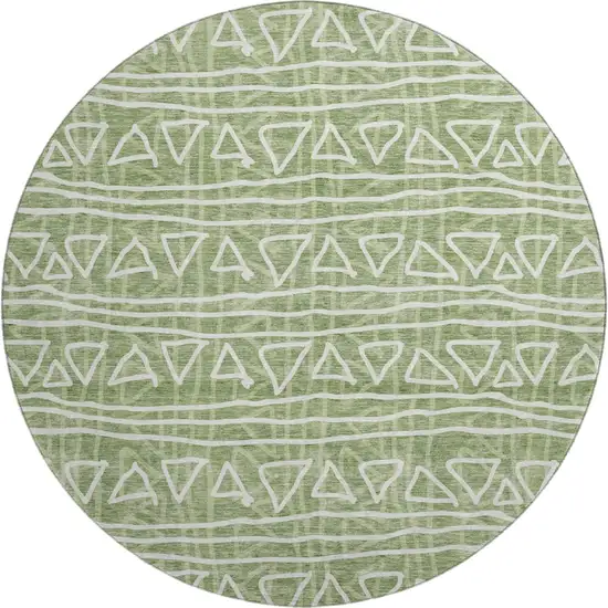 8' Green And Ivory Geometric Washable Round Rug With UV Protection Photo 1