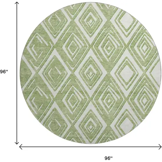 8' Green And Ivory Geometric Washable Round Rug With UV Protection Photo 3