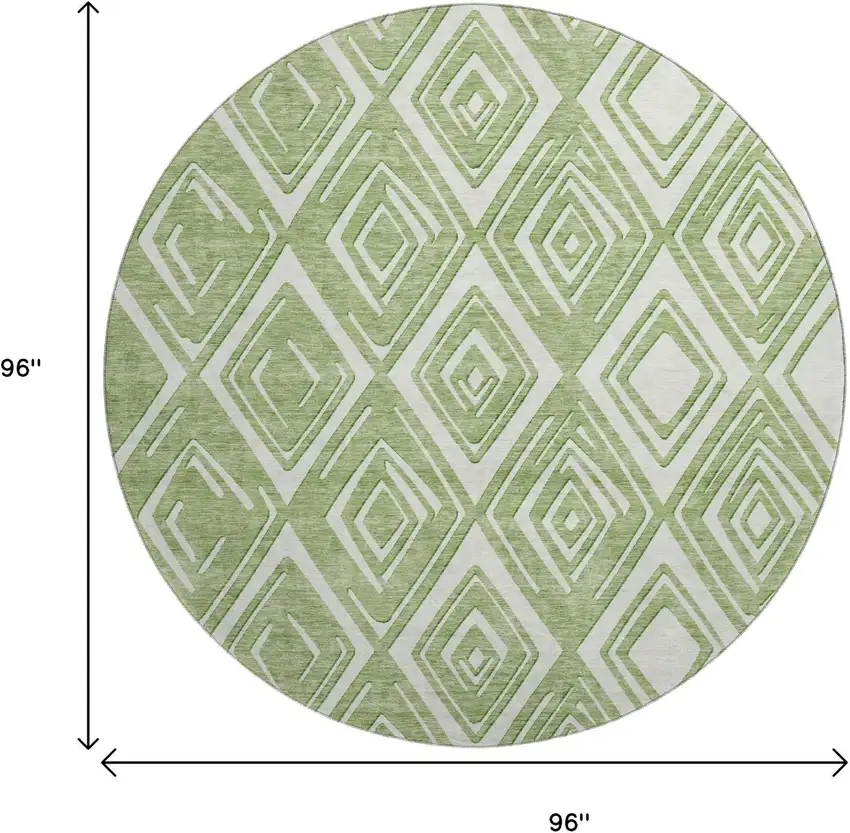 8' Green And Ivory Geometric Washable Round Rug With UV Protection Photo 3