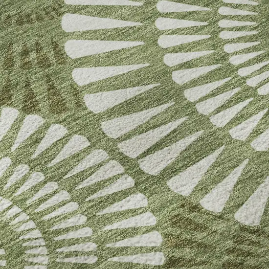 8' Green And Ivory Geometric Washable Round Rug With UV Protection Photo 9