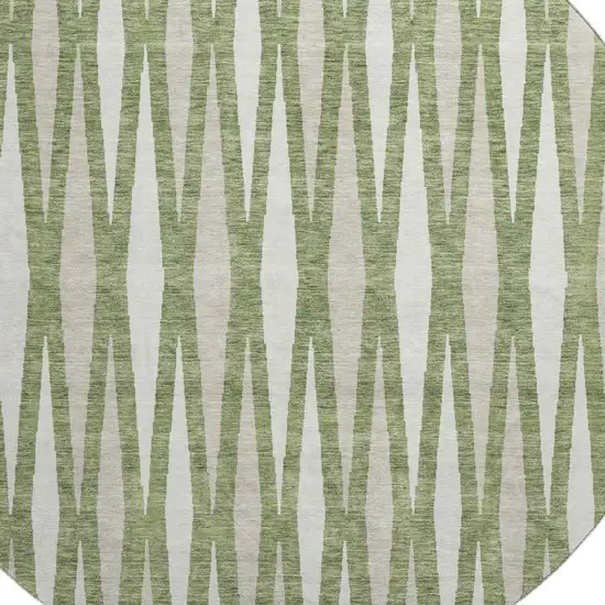 8' Green And Ivory Geometric Washable Round Rug With UV Protection Photo 3
