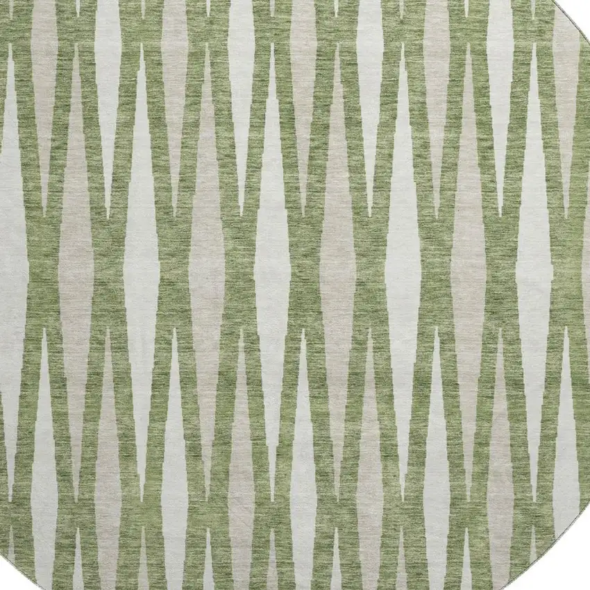 8' Green And Ivory Geometric Washable Round Rug With UV Protection Photo 3