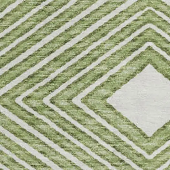 8' Green And Ivory Geometric Washable Round Rug With UV Protection Photo 3
