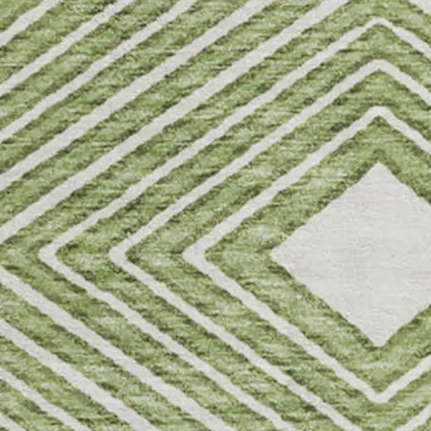 8' Green And Ivory Geometric Washable Round Rug With UV Protection Photo 3