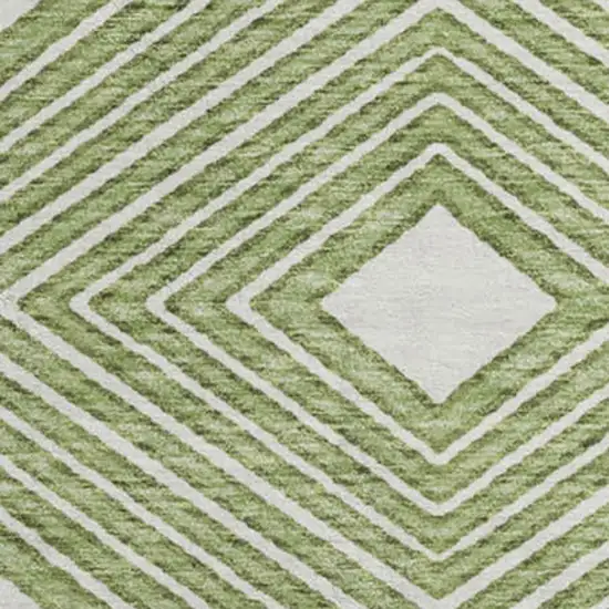 8' Green And Ivory Geometric Washable Round Rug With UV Protection Photo 4