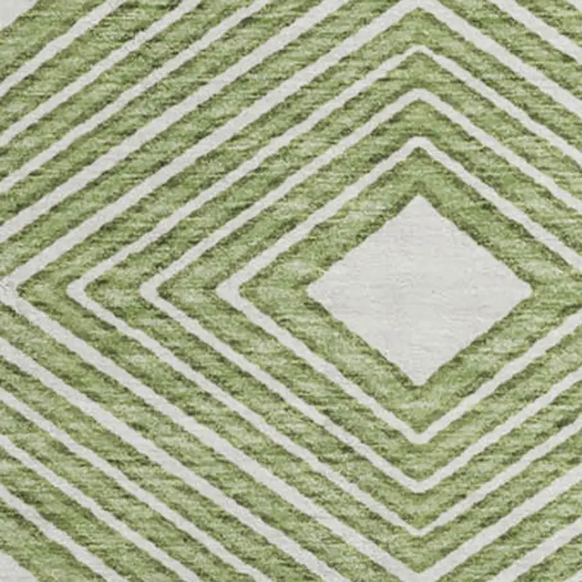 8' Green And Ivory Geometric Washable Round Rug With UV Protection Photo 4