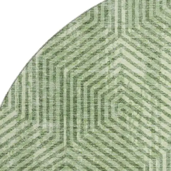 8' Green And Ivory Geometric Washable Round Rug With UV Protection Photo 3