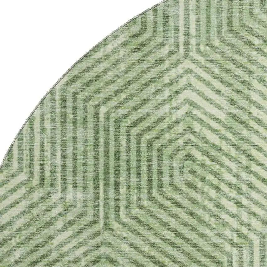 8' Green And Ivory Geometric Washable Round Rug With UV Protection Photo 3