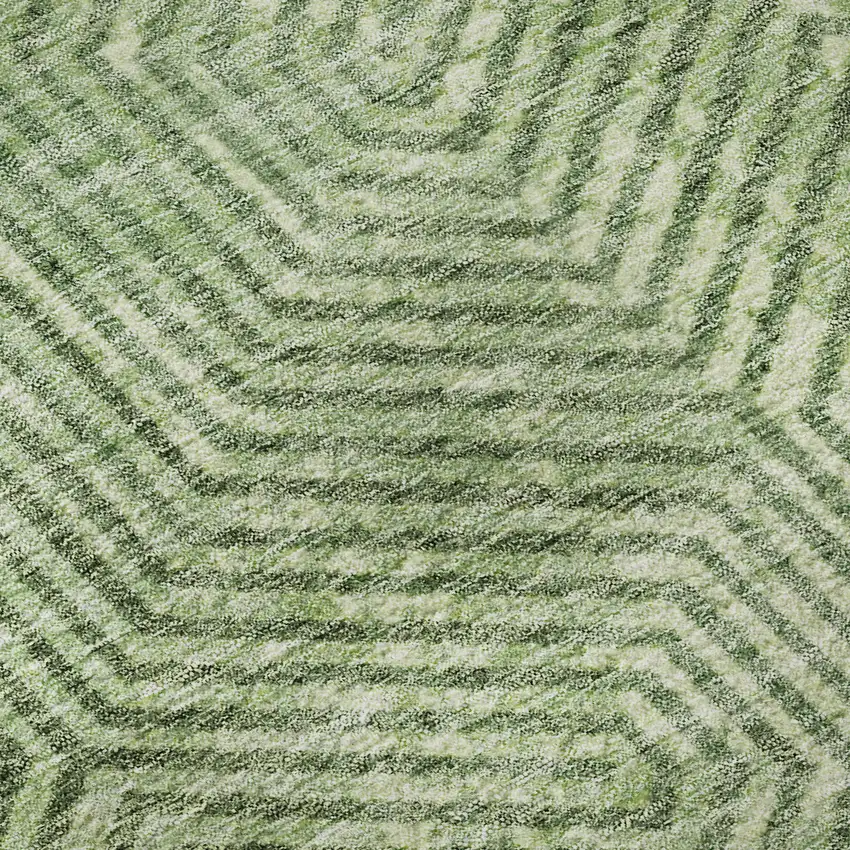 8' Green And Ivory Geometric Washable Round Rug With UV Protection Photo 9