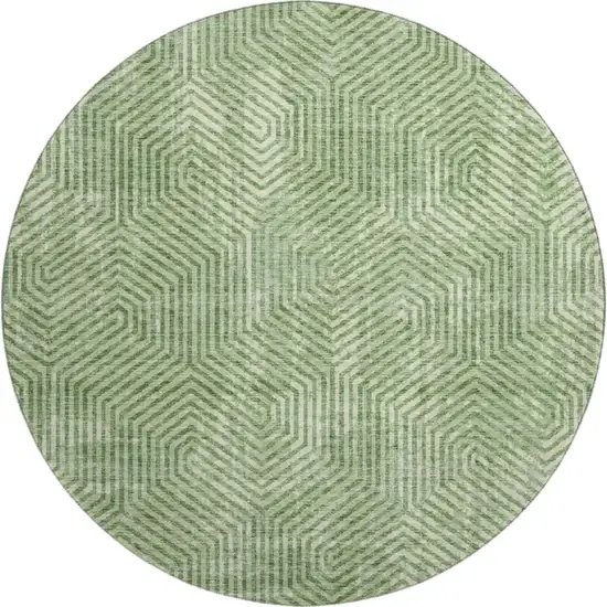 8' Green And Ivory Geometric Washable Round Rug With UV Protection Photo 1