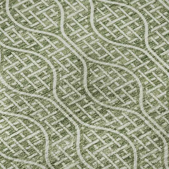 8' Green And Ivory Geometric Washable Round Rug With UV Protection Photo 8