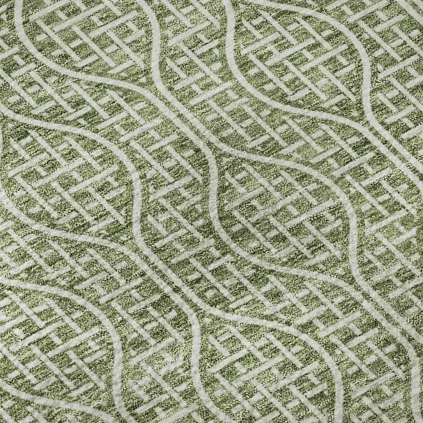 8' Green And Ivory Geometric Washable Round Rug With UV Protection Photo 8