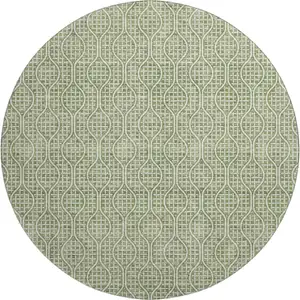 Photo of 8' Green And Ivory Geometric Washable Round Rug With UV Protection