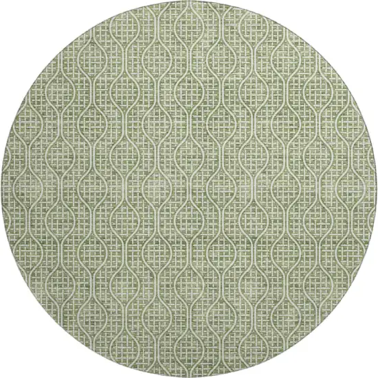 8' Green And Ivory Geometric Washable Round Rug With UV Protection Photo 1