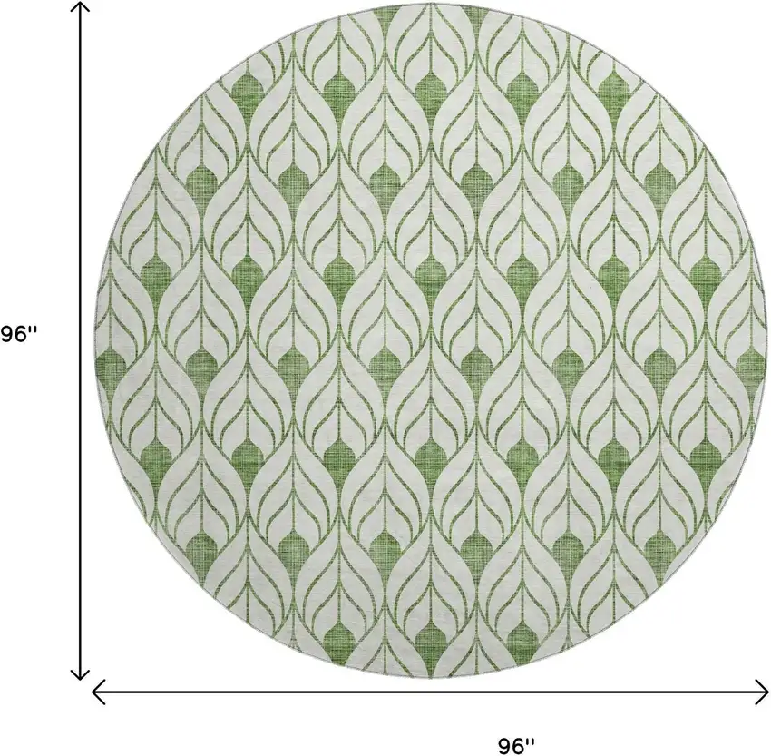 8' Green And Ivory Geometric Washable Round Rug With UV Protection Photo 9