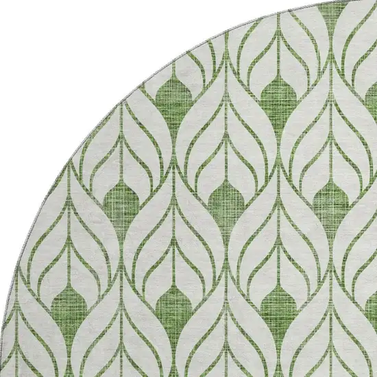 8' Green And Ivory Geometric Washable Round Rug With UV Protection Photo 3