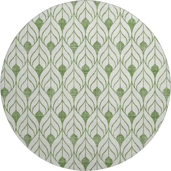8' Green And Ivory Geometric Washable Round Rug With UV Protection Photo 1