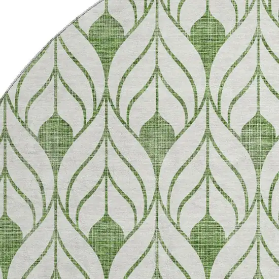 8' Green And Ivory Geometric Washable Round Rug With UV Protection Photo 2