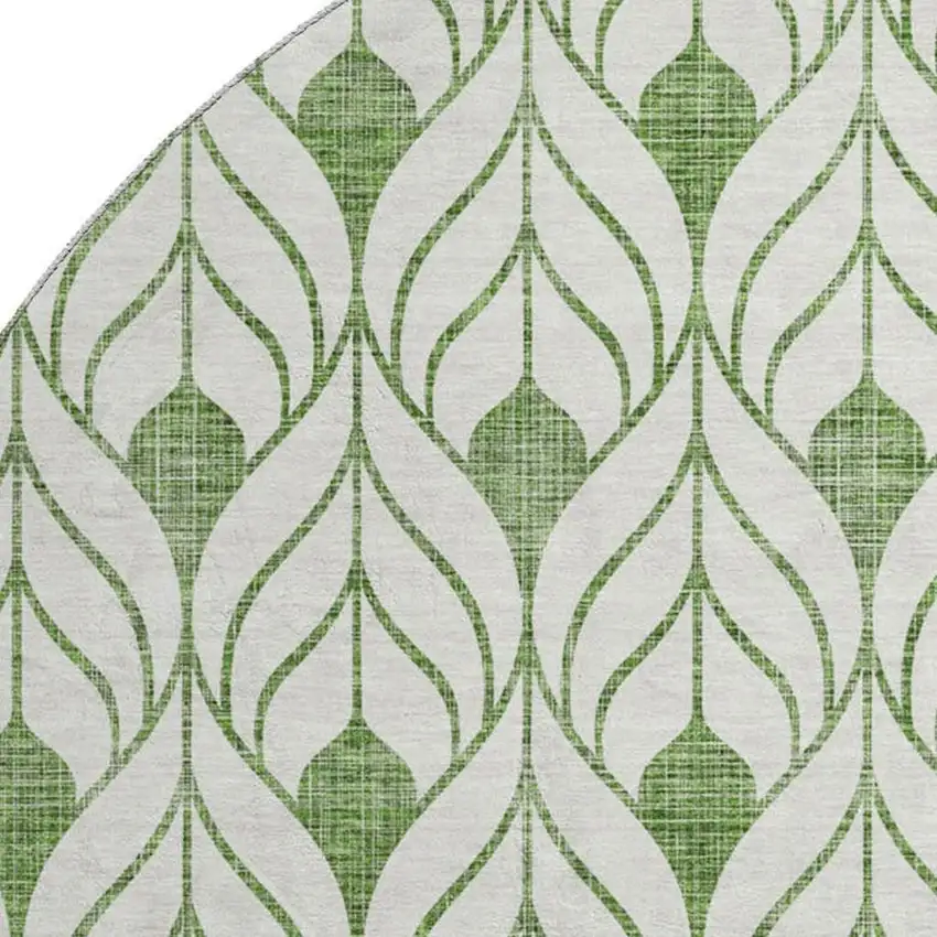 8' Green And Ivory Geometric Washable Round Rug With UV Protection Photo 2