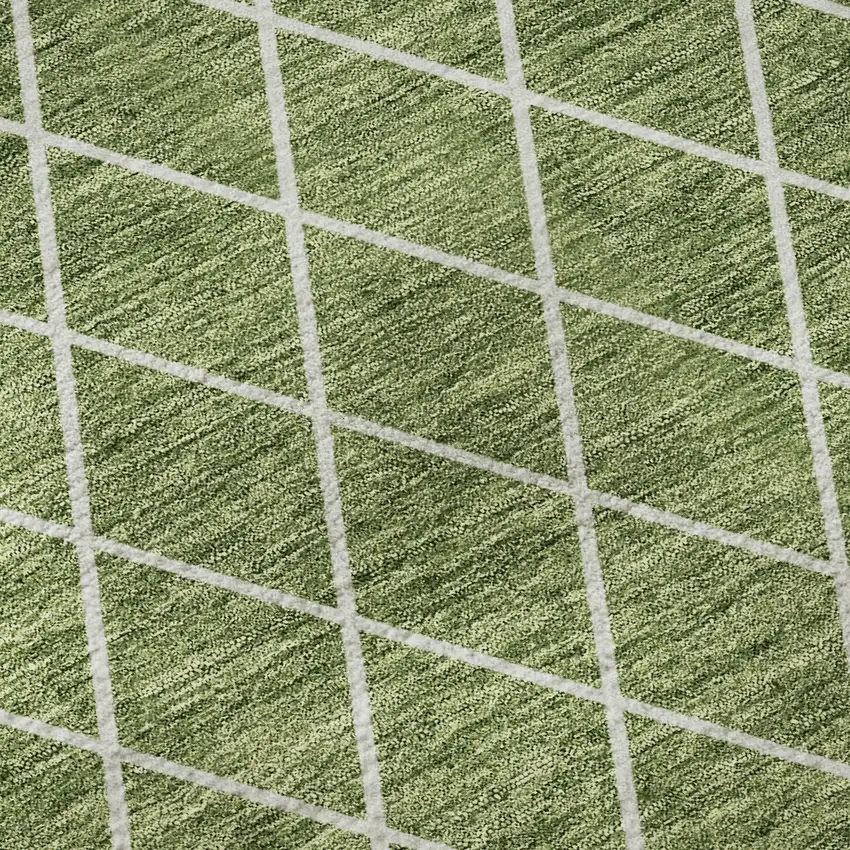 8' Green And Ivory Geometric Washable Round Rug With UV Protection Photo 8