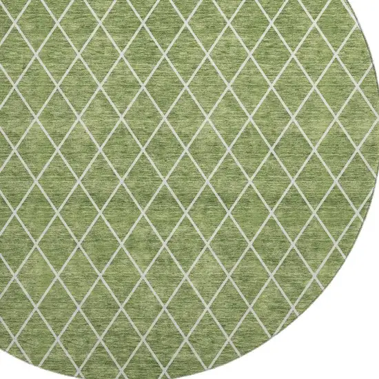 8' Green And Ivory Geometric Washable Round Rug With UV Protection Photo 2