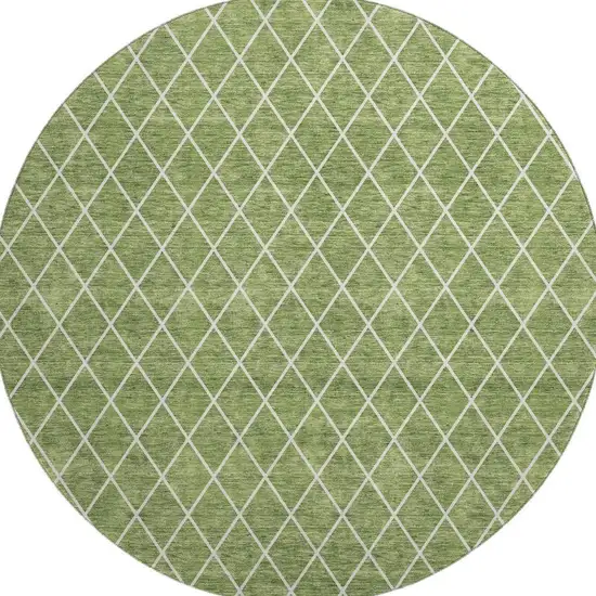 8' Green And Ivory Geometric Washable Round Rug With UV Protection Photo 3