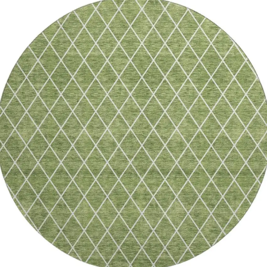 8' Green And Ivory Geometric Washable Round Rug With UV Protection Photo 3