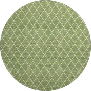 Photo of 8' Green And Ivory Geometric Washable Round Rug With UV Protection