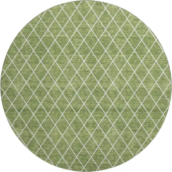 8' Green And Ivory Geometric Washable Round Rug With UV Protection Photo 1