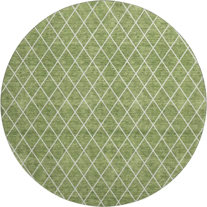 8' Green And Ivory Geometric Washable Round Rug With UV Protection Photo 1