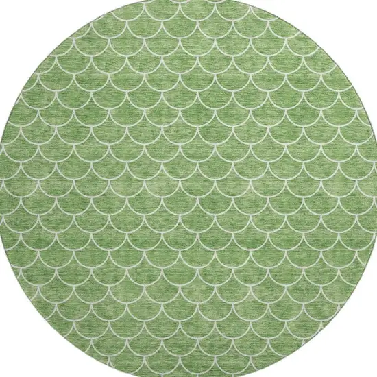 8' Green And Ivory Geometric Washable Round Rug With UV Protection Photo 3