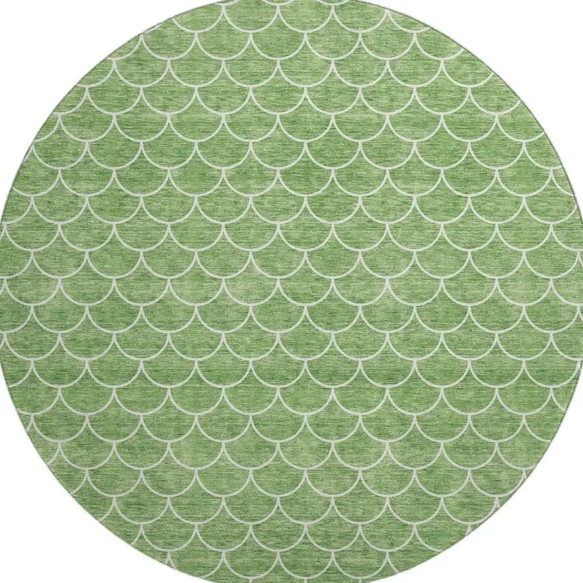 8' Green And Ivory Geometric Washable Round Rug With UV Protection Photo 3