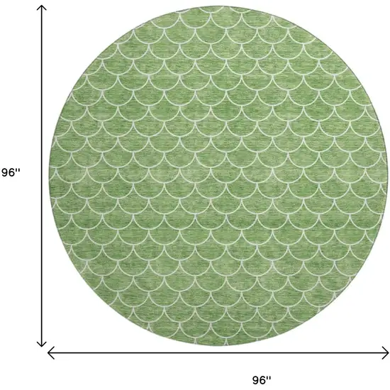 8' Green And Ivory Geometric Washable Round Rug With UV Protection Photo 9
