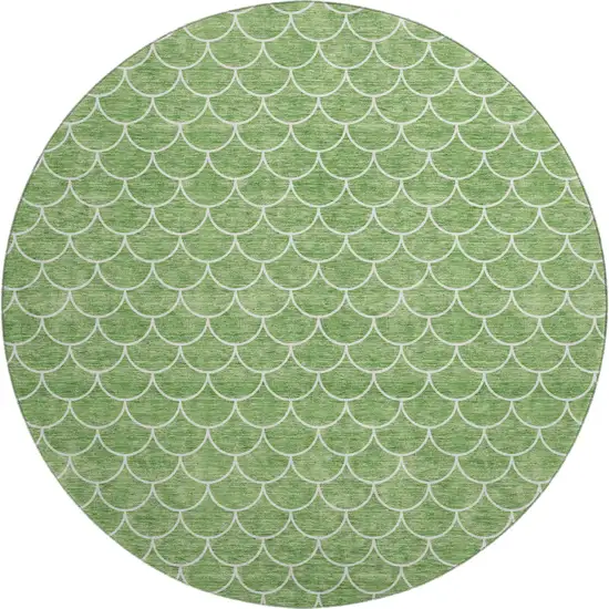 8' Green And Ivory Geometric Washable Round Rug With UV Protection Photo 1
