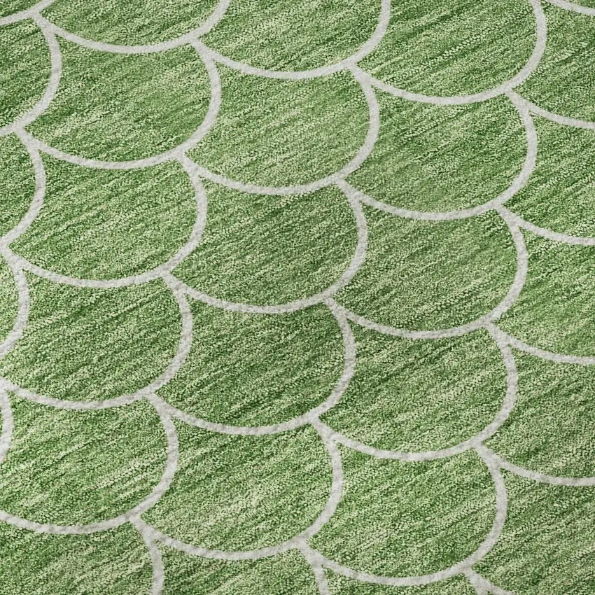 8' Green And Ivory Geometric Washable Round Rug With UV Protection Photo 8