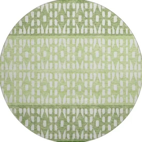 8' Green And Ivory Geometric Washable Round Rug With UV Protection Photo 2