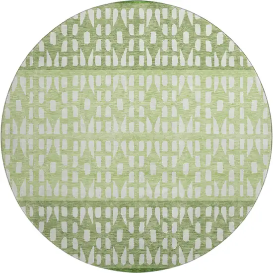8' Green And Ivory Geometric Washable Round Rug With UV Protection Photo 1