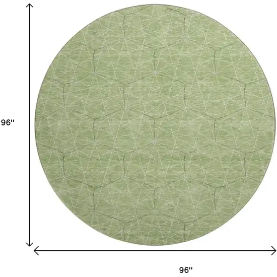 8' Green And Ivory Geometric Washable Round Rug With UV Protection Photo 9